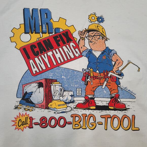 Vintage 90s "Mr. I Can Fix Anything" Funny Cut-Off T-Shirt Large Biker Gag Gift - Picture 2 of 12